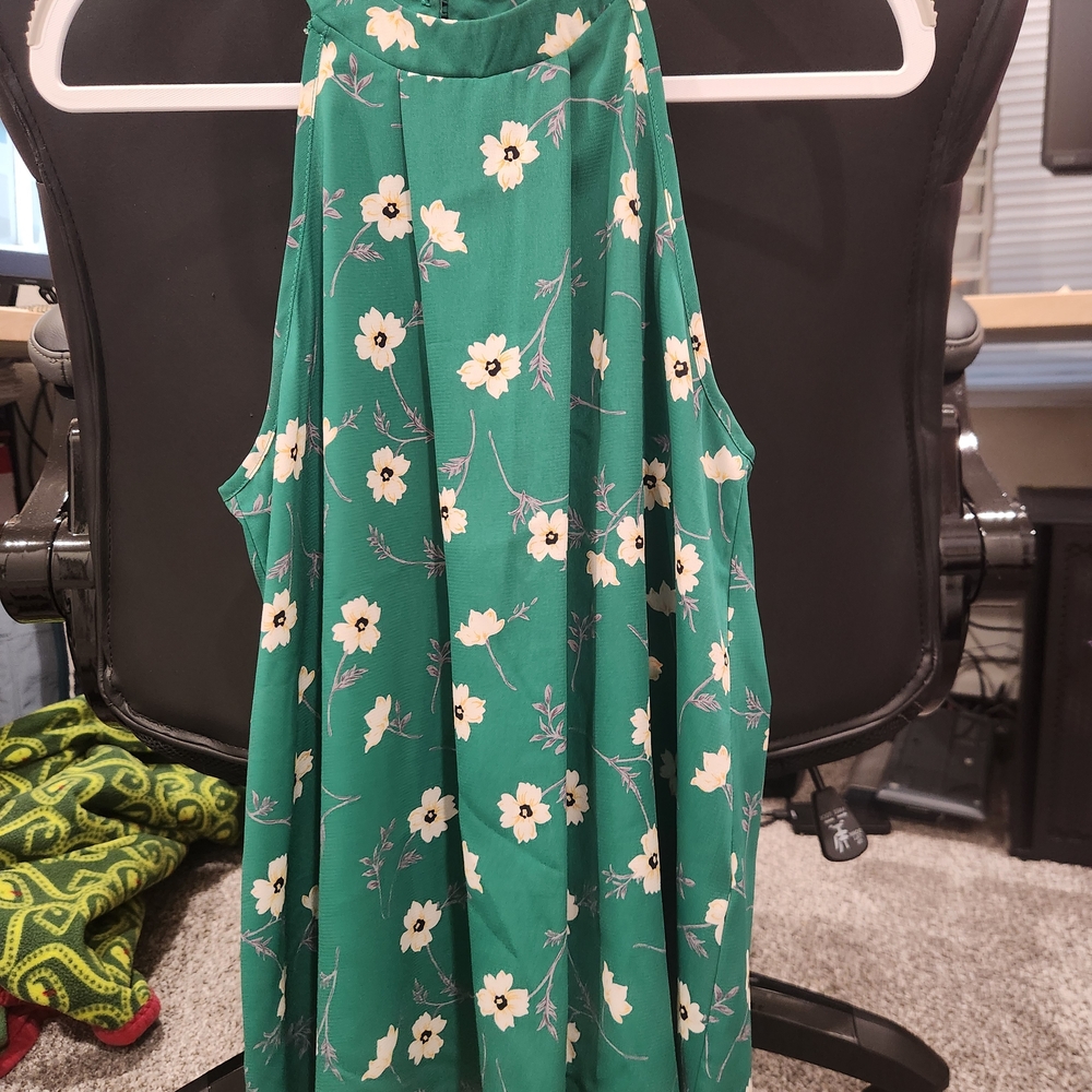 Floral Green Sleeveless Dress